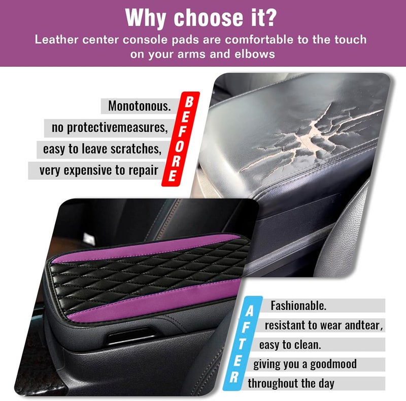 Couslcd Auto Center Console Pad, Universal Waterproof Armrest Seat Box Cover, Car Interior Accessories, Leather Auto Armrest Cover Protector for Most Vehicle, SUV, Truck (Purple) - Image 3